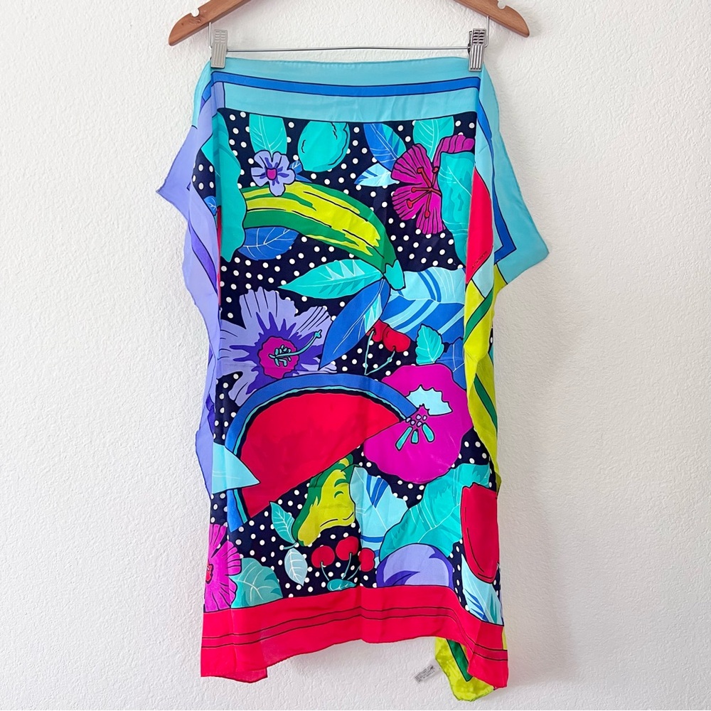 Vintage Liz Claiborne Fruit Print 100% Silk Scarf